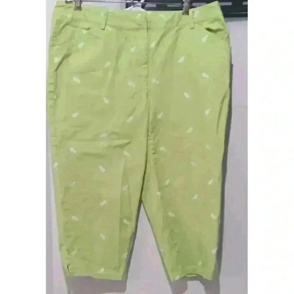Villager Liz Claiborne(12) Womens Cropped Pants Embroidered Green
